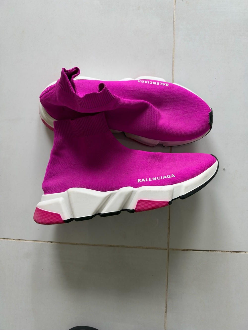 Balenciaga Women’s Fuchsia Knit Sock Sneakers